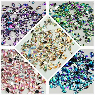 Large Iridescent Rhinestone Gems Jewels Beads Jewellery Making Art • £3.50