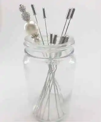 Packs Of DIY Blank Hatpins With Caps 2 Sizes Available Platinum Tone • £1.80