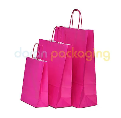 £0.99 • Buy Pink Paper Bags Twist Handle Party And Gift Carrier / Paper Bags With Handles