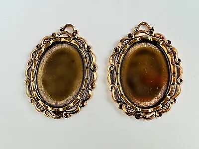 2 Large Vintage Jewellery Findings Cameo Mount Cabochon Base Pendant Bezel Gold • £4.99