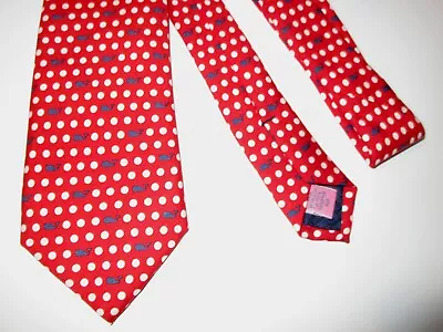 Vineyard Vines 100% Silk Neck Tie Red Polka Dot With Whales Handmade In USA • $27