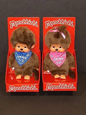 Monchhichi Baby Boy & Girl Blue Pink Bandanna Plush Doll Lot 2009 Sekiguchi NEW • $69.85