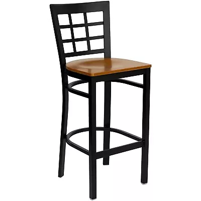 Flash Furniture Black Window Back Metal Restaurant Bar Stools W/Wood Seat • $163.84