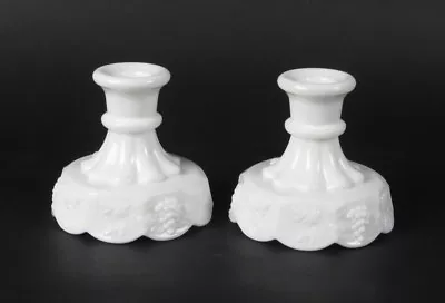 Milk Glass Candlesticks Westmoreland Paneled Grape Candle Holders Pair Vintage • $20