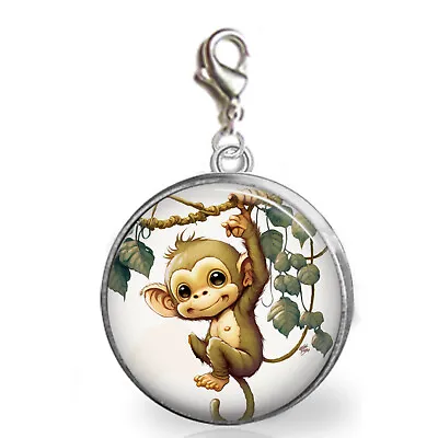 Happy Monkey Glass Top Clip On Charm For Bracelet Purse Charm Photo Jewelry • $11.95