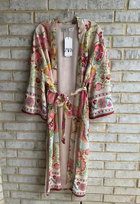 Zara Womens Multicolored Belted Floral Printed Kimono Robe Size XS • $52