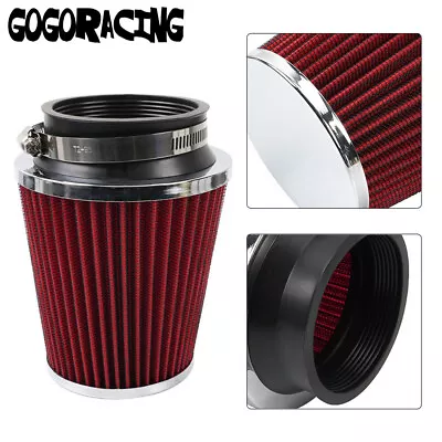 3  76mm Chrome Red Inlet High Flow Cold Air Intake Dry Filter Cone Replacement • $12.08