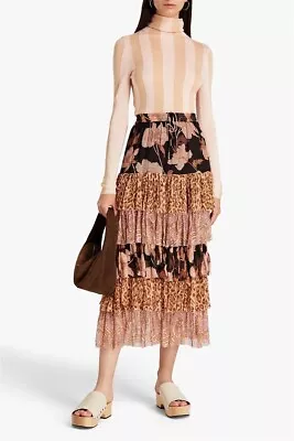 ZIMMERMANN Size 4 CONCERT TIERED SKIRT IN MIXED PRINT RRP$695 • $191.06