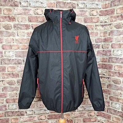 Liverpool LFC Raincoat Wind Breaker Black Water Resistant Hood Medium Zipped • £18.70