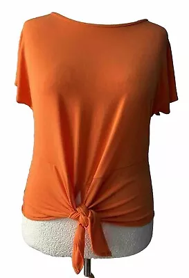 EX Kim&Co Top Brazil Jersey Knotted Waist Stretch Blouse Ladies Orange Medium M • £15.99