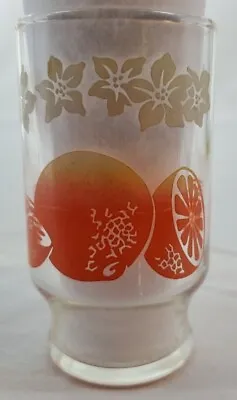 VINTAGE ~ JUICE Glass - 8 Oz. Clear Glass W/Oranges & White Flowers Graphic  • $5.94