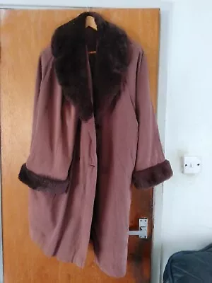 Marks & Spencer Brown Button Through Coat 16 Faux Fur Collar No Belt  • £18