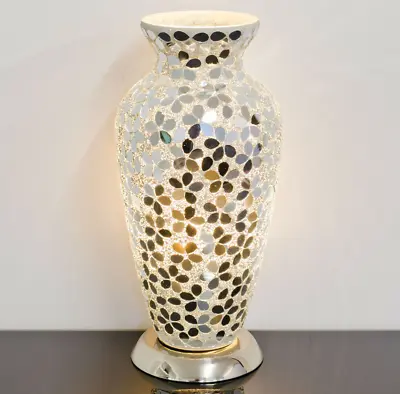 Mosaic Glass Vase Lamp Mirrored Flower Design Light Gift Home Table Lamp • £49.99