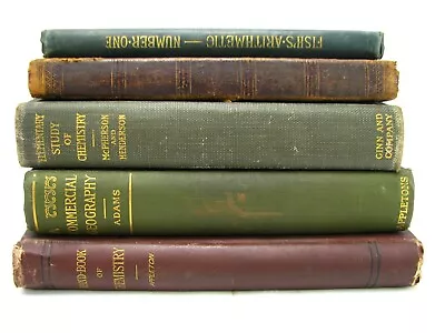 Antique School Book LOT 1883-1911 Shelf Home Décor Prop Vtg Geography Arithmetic • $19.99