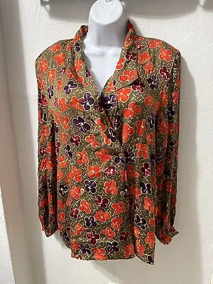 UJONCIN FOR MALCOLM STARR Women's Blouse 100% Silk Floral Long Sleeves.Sz 42#11 • $24.50