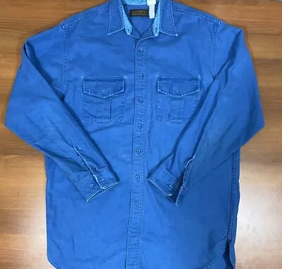 Vintage Eddie Bauer Shirt Mens XLT Tall Canvas Heavy Outdoors Blue • $22.87