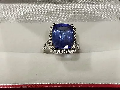 Solid White Gold Natural Halo Diamond & AAA 12 X 16 Tanzanite Ring Beautiful  • $2400