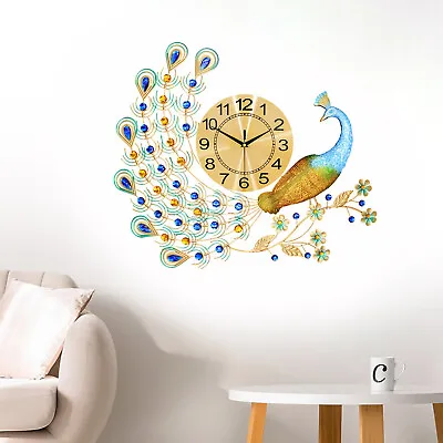 Luxury Large Peacock Wall Clock Metal Living Room Bedroom Wall Watch Decoration • $35