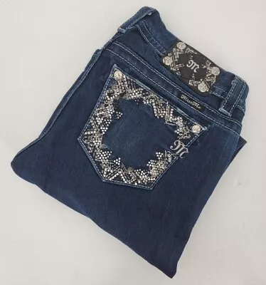 Miss Me Mid Rise Easy Boot Rhinestone Embroidered Bootcut Denim Jeans Women's 28 • $26.99