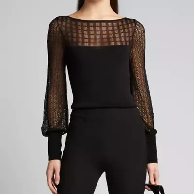 NWT Roland Mouret Patchwork Lace Knit Long Sleeve Top Black Womens S • $385.44