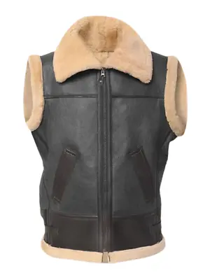 Men's Real Shearling Stylish Vest Genuine Sheepskin Leather Sleeveless Waistcoat • $88
