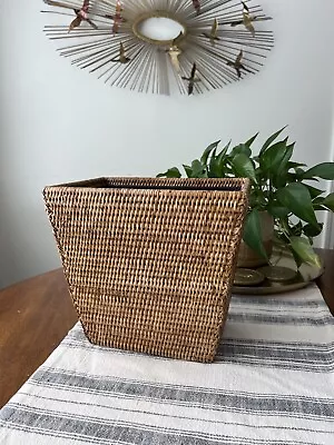 Pottery Barn Tava Handwoven Rattan Tapered Waste Basket With Metal Insert • $95