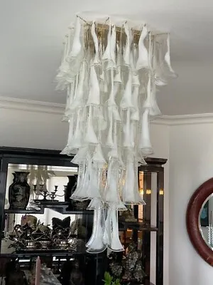 MURANO Art Glass Mazzega White Chandelier 125 PIECES MASSIVE   • $13000