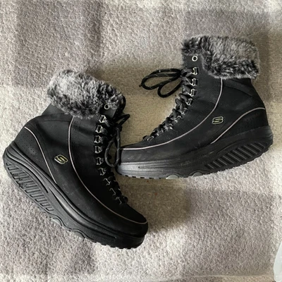 $60 • Buy Skechers Shape Ups 11813 Faux Fur Black Boots Womens Size 7.5 Winter Boot