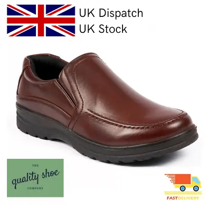 Men's Dr Lightfoot Wide Fit Comfort Light Weight Work Tan Slip On Shoes • £24.99