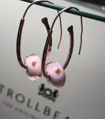 Trollbeads Love Royal Pink Drop Earrings Rose Gold Sterling Silver • $109.41