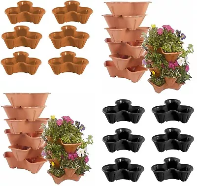 £12.75 • Buy Set Of 6 Trio Stacking Garden Plant Strawberry Planting Herb Flower Pot Planter 