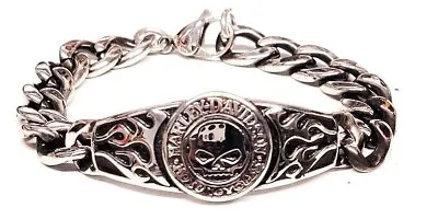 Stainless Harley Chain Bracelet W/Flaming Willie G Accenting - Great Detailing • $38.99