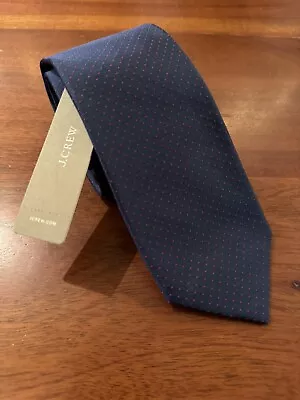 J. Crew Mens Navy Red Micro Dot 100% Silk Necktie Tie - Handmade In USA - NEW • $11.75
