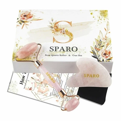 $33.09 • Buy Natural Anti Aging Rose Quartz Facial Jade Roller + Gua Sha Gift Set