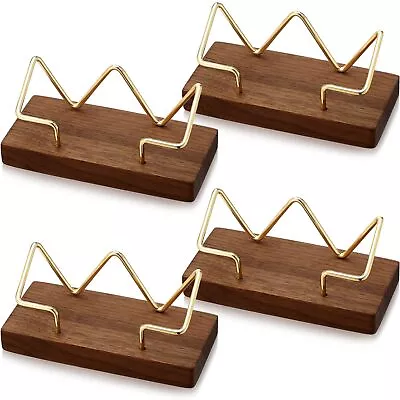 4 Pcs Wood Business Card Holder Gold Card Holder Stand Metal Name Card Organi... • $32.77