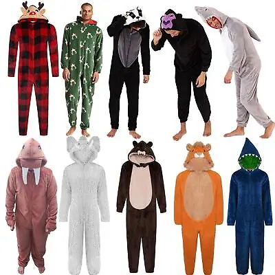 Mens/Boys Fleece All In One Pyjamas Outfit Costume Hood Size S-XL • £27.95