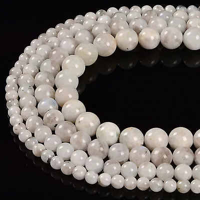 White Gray Moonstone Smooth Round Beads Size 6mm 8mm 10mm 12mm 15.5'' Strand • $15.49