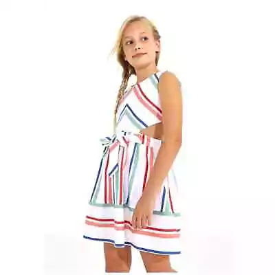 Mayoral Tween Candy Stripe Cutout Dress Girls Size 14 • $25