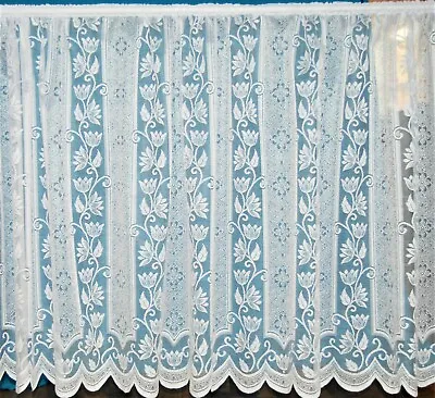 Liberty A Heavy Weight White Sheen Panel Effect Contrasting Floral Net Curtain  • £3