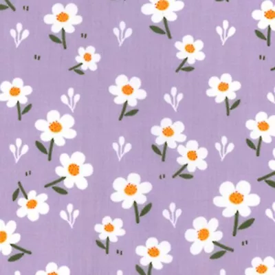 Polycotton Fabric Quality Craft Material Metre Fat Quarter Floral Lilac Daisy A • £5.25