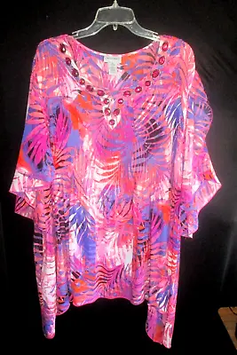 Catherines - 4x-rhinstoned Accordian Fabric  V  Neck  Slit Sleeve Tunic Top Nwot • $14.98