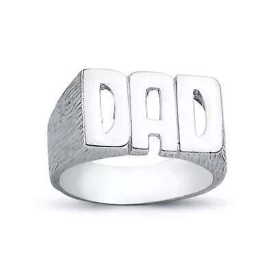 Mens Rhodium Plated Silver Jewelco London DAD Signet ID Ring 11mm • £55.99