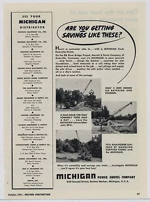 1951 Michigan Power Shovel Ad: Truck Excavator-Crane - Western Distributor List • $17.76