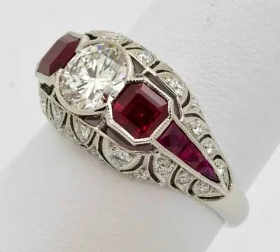 Art Deco Round Cut Lab Created Diamond Woman Engagement Wedding 925 Silver Ring • $112