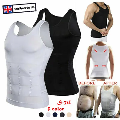 MEN SLIMMING VEST Body Shaper Slim Chest Belly Waist Boobs Compression Shirt UK • £14.79