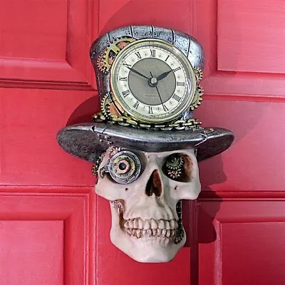 Goth Mad Hatter Skull Steampunk Gears Timepiece Wall Clock • $70.90