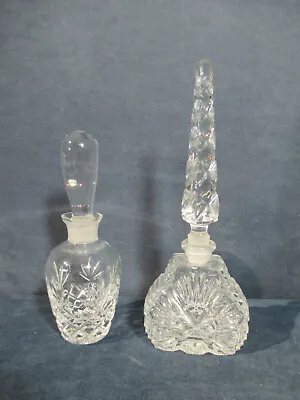 $38.97 • Buy Perfume Bottles Cut Glass Crystal Floral Tear Drop Stoppers Vanity Vtg 2pcs