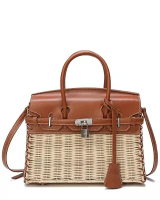 Tiffany & Fred Paris Smooth Leather & Straw Top Handle Satchel Women's • $179.99