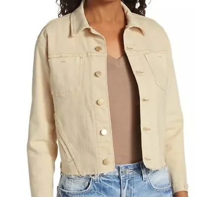 L'Agence Jacket Women Small Long Sleeve Denim Raw Hem USA Beige Janelle Cruise • $100