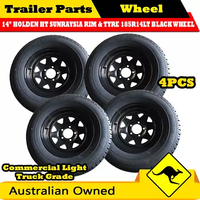 4pcs 14  Holden Ht Sunraysia Rim & Tyre Black With 185r14c Light Truck Wheel • $480